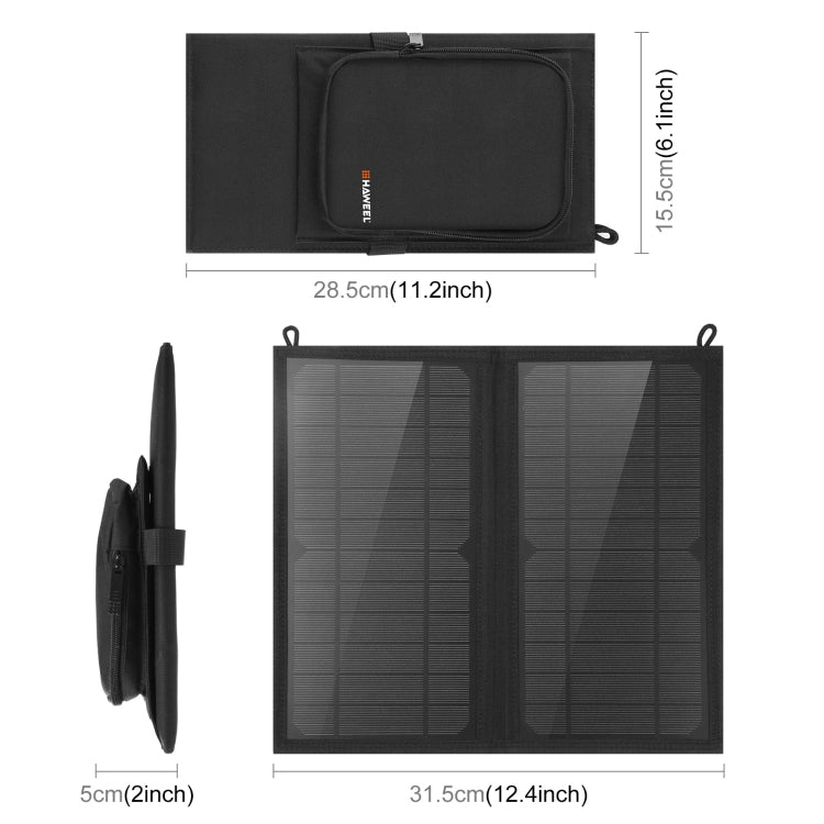 HAWEEL 12W 2 Panels Foldable Solar Panel Charger Bag with 5V / 3.1A Max Dual USB Ports, Support QC3.0 and AFC - Charger by HAWEEL | Online Shopping UK | buy2fix