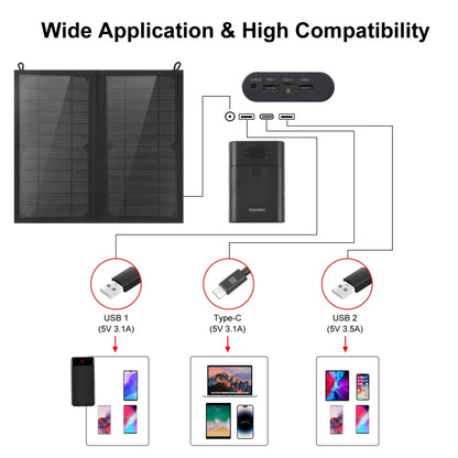 HAWEEL 12W 2 Panels Foldable Solar Panel Charger Bag with 5V / 3.1A Max Dual USB Ports, Support QC3.0 and AFC - Charger by HAWEEL | Online Shopping UK | buy2fix