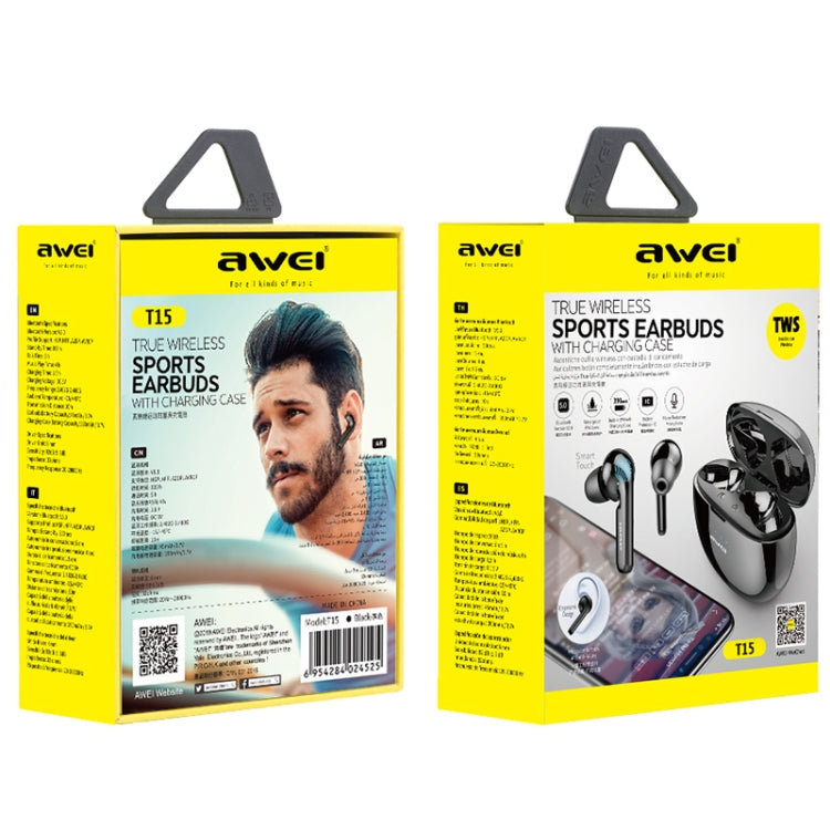 awei T15 TWS Bluetooth V5.0 Ture Wireless Sports Headset with Charging Case(Black) - TWS Earphone by awei | Online Shopping UK | buy2fix