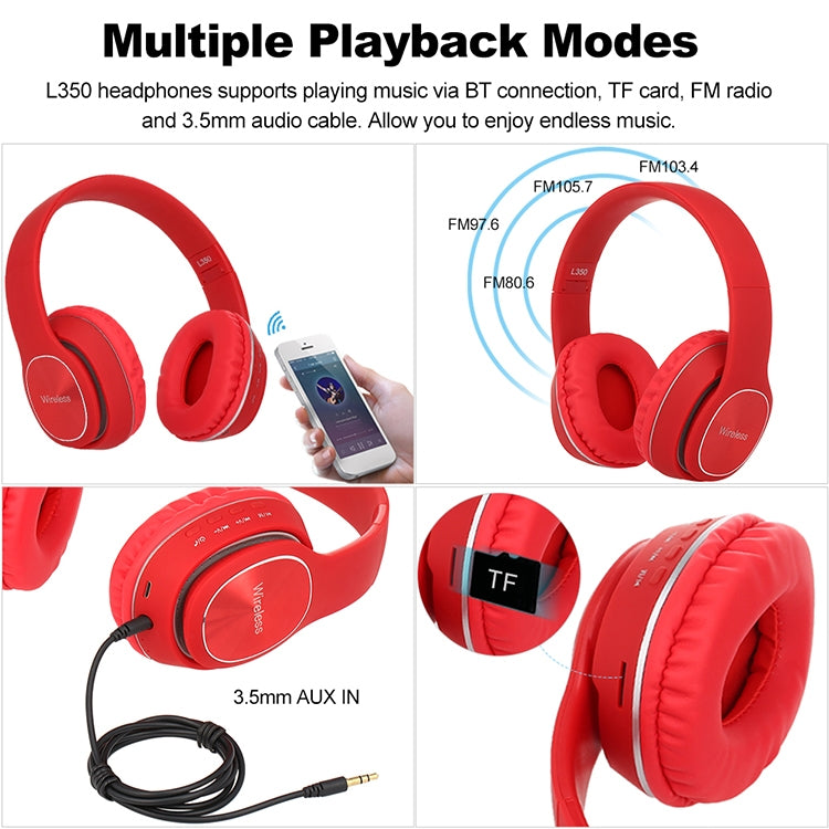 L350 Foldable Wireless Sports Stereo Bluetooth Headset, Supports IOS Power Display & HD Calling & FM & TF Card & 3.5mm AUX (Red) - Headset & Headphone by buy2fix | Online Shopping UK | buy2fix