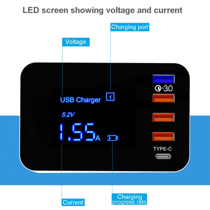 CDA33Q 40W QC 3.0 USB + 3 USB Ports + USB-C / Type-C Ports Multi-function Charger with LED Display, US Plug - Multifunction Charger by buy2fix | Online Shopping UK | buy2fix