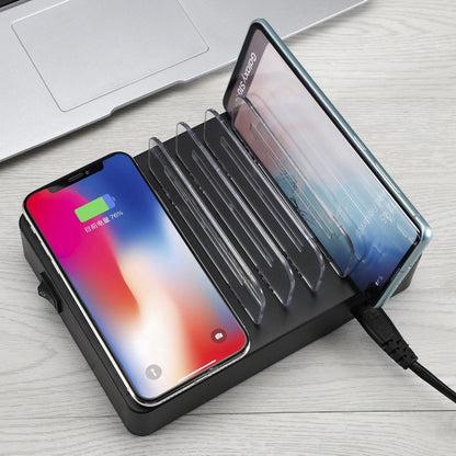 50W 6 USB Ports + 2 USB-C / Type-C Ports + Wireless Charging Multi-function Charger with LED Display & Detachable Bezel, UK Plug - Multifunction Charger by buy2fix | Online Shopping UK | buy2fix