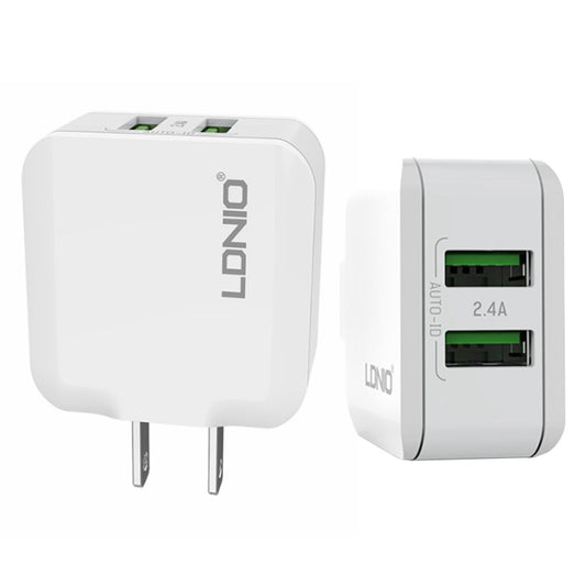 LDNIO A2201 2.4A Dual USB Charging Head Travel Direct Charge Mobile Phone Adapter Charger With 8 Pin Data Cable (US Plug) - Apple Accessories by LDNIO | Online Shopping UK | buy2fix