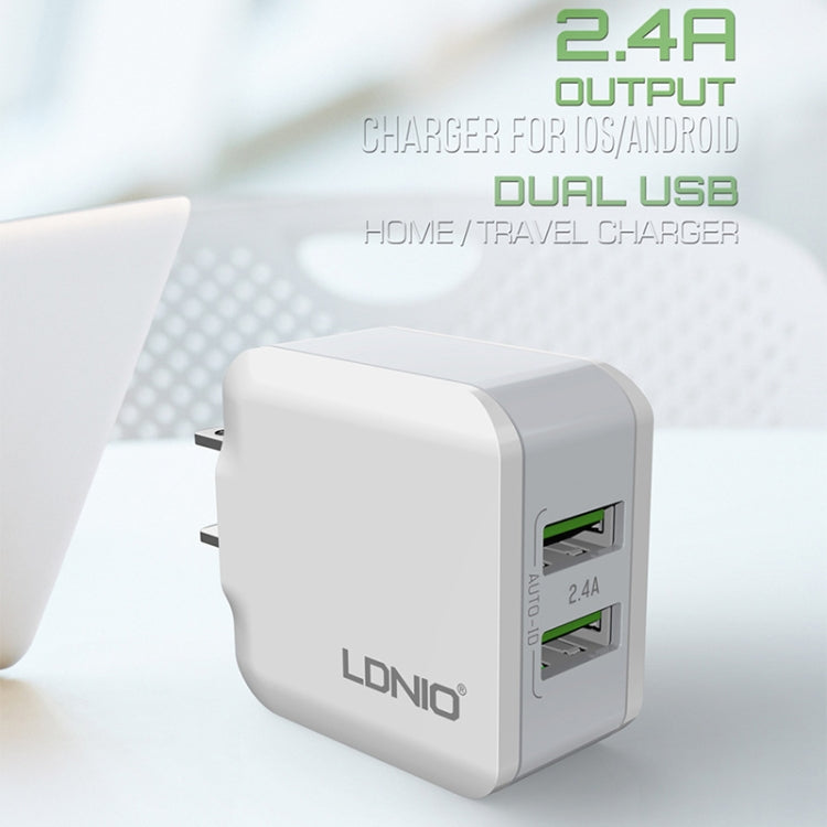 LDNIO A2201 2.4A Dual USB Charging Head Travel Direct Charge Mobile Phone Adapter Charger With Type-C Data Cable(EU Plug) - Apple Accessories by LDNIO | Online Shopping UK | buy2fix