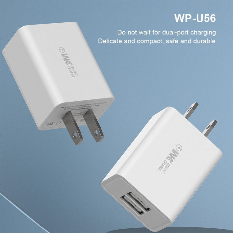 WK WP-U56 2 in 1 2A Dual USB Travel Charger + USB to 8 Pin Data Cable Set, US Plug(White) - Mobile Accessories by WK | Online Shopping UK | buy2fix