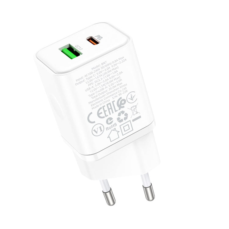 Borofone BN7 PD20W + QC3.0 Dual Ports Travel Charger, EU Plug(White) - Apple Accessories by Borofone | Online Shopping UK | buy2fix