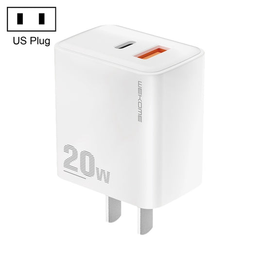 WK WP-U126 PD 20W USB-C/Type-C USB Dual Port Charger, US Plug(White) - USB Charger by WK | Online Shopping UK | buy2fix