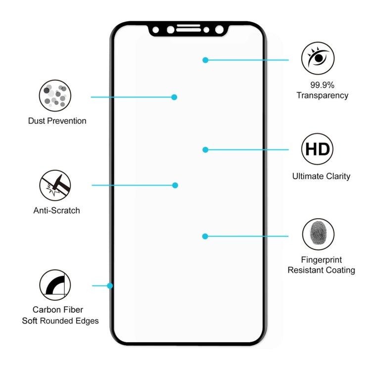 For iPhone X ENKAY Hat-Prince  0.2mm 9H Surface Hardness 3D Explosion-proof Full Screen Carbon Fiber Soft Edges Tempered Glass Screen Film(Black) - iPhone X & XS Tempered Glass by ENKAY | Online Shopping UK | buy2fix