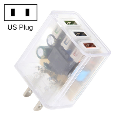 64-222 2A Three USB Transparent Charger, specification: US Plug - USB Charger by buy2fix | Online Shopping UK | buy2fix