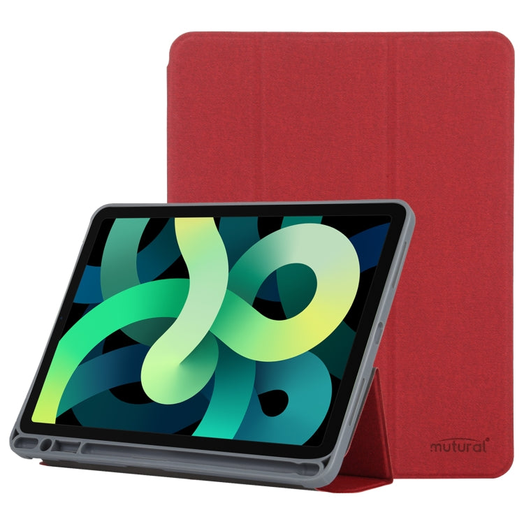 Mutural YASHI Series TPU + PU Cloth Pattern Texture Horizontal Flip Leather Case with Three-folding Holder & Pen Slot & Wake-up / Sleep Function For iPad Air 2022 / 2020 10.9(Red) - iPad Air (2022) / (2020) 10.9 Cases by Mutural | Online Shopping UK | buy2fix