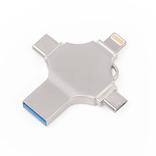 Cross 4 in 1 32GB 8 Pin + Micro USB + USB-C / Type-C + USB 3.0 Metal Flash Disk(Silver) - USB Flash Drives by buy2fix | Online Shopping UK | buy2fix