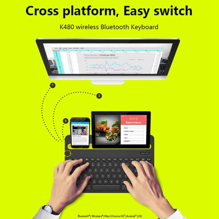 Logitech K480 Multi-device Bluetooth 3.0 Wireless Bluetooth Keyboard with Stand (Black) - Wireless Keyboard by Logitech | Online Shopping UK | buy2fix