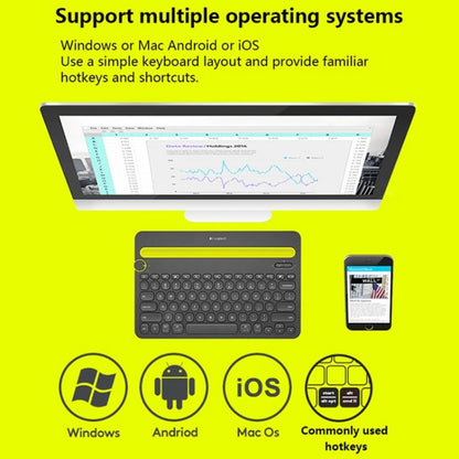 Logitech K480 Multi-device Bluetooth 3.0 Wireless Bluetooth Keyboard with Stand (Black) - Wireless Keyboard by Logitech | Online Shopping UK | buy2fix