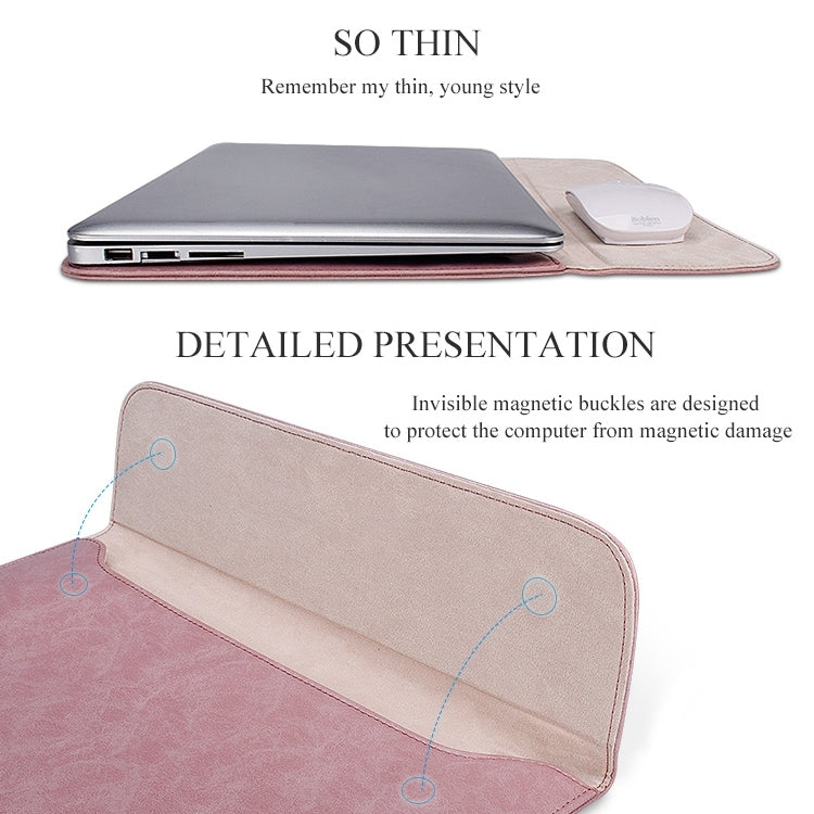 PU01S PU Leather Horizontal Invisible Magnetic Buckle Laptop Inner Bag for 14.1 inch laptops (Pink) - 14.1 inch by buy2fix | Online Shopping UK | buy2fix