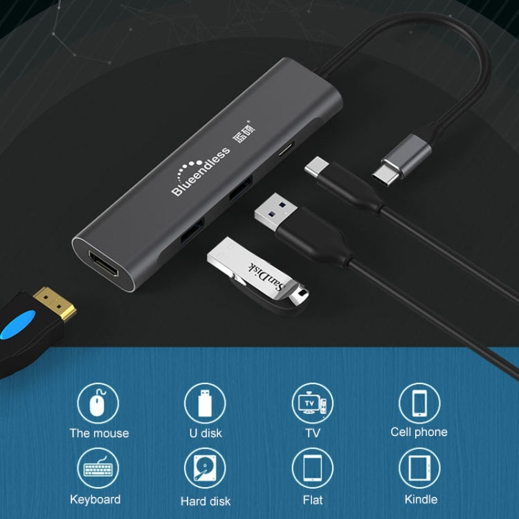 Blueendless 4 In 1 Multi-function Type-C / USB-C to HDMI + PD + Dual USB 3.0 HUB Expansion Dock - Computer & Networking by Blueendless | Online Shopping UK | buy2fix