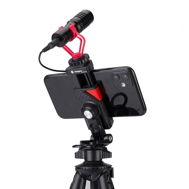 Fotopro SJ-89 Pro Carbon Fiber Texture Horizontal and Vertical Tripod Mount Adapter Phone Clamp Bracket with Cold Shoe (Black) - Consumer Electronics by Fotopro | Online Shopping UK | buy2fix