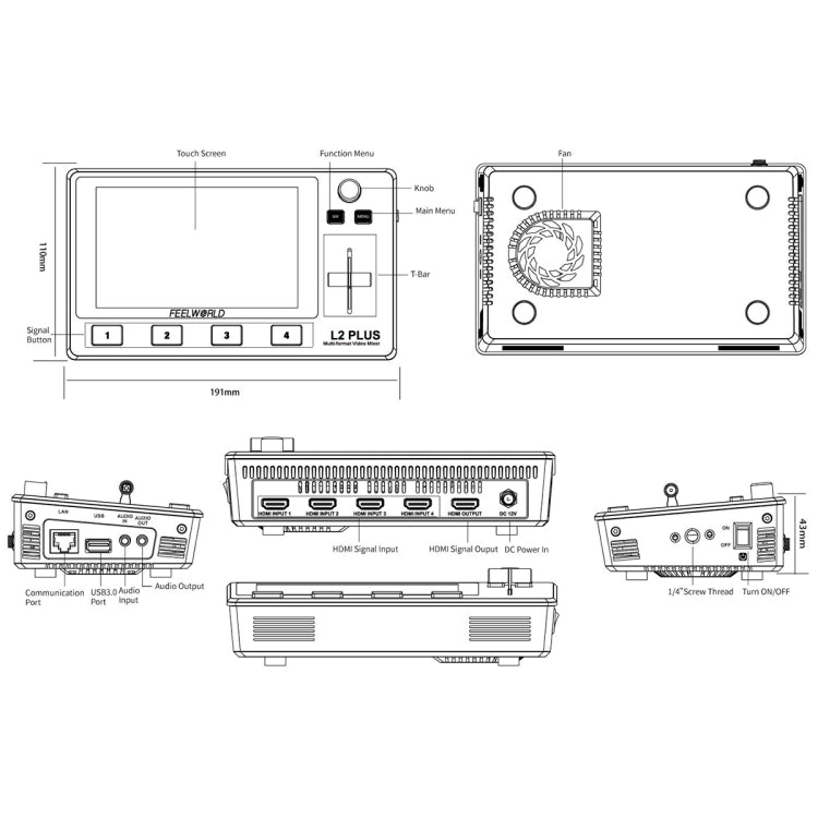 FEELWORLD L2 Plus Multi-camera Video Mixer Switcher with 5.5 inch Screen(AU Plug) - Consumer Electronics by FEELWORLD | Online Shopping UK | buy2fix