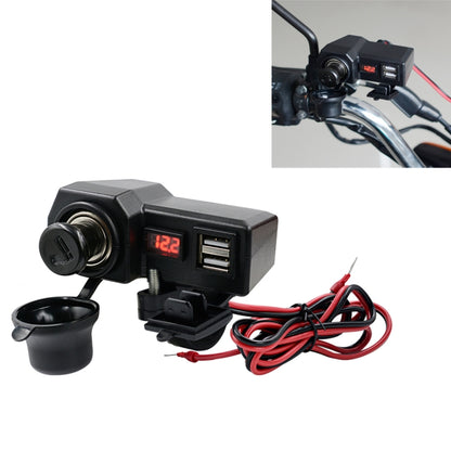 CS-1072B1 Motorcycle Dual USB Charger + Voltmeter with Cigarette Lighter & Cigarette Butts (Black) - Battery Charger by buy2fix | Online Shopping UK | buy2fix