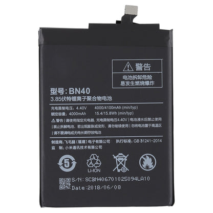 4000mAh BN40 for Xiaomi Redmi 4 Prime Li-Polymer Battery - For Xiaomi by buy2fix | Online Shopping UK | buy2fix