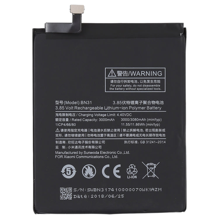 3000mAh Li-Polymer Battery BN31 for Xiaomi Mi 5X / Note 5A - For Xiaomi by buy2fix | Online Shopping UK | buy2fix