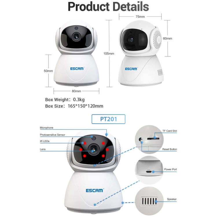 ESCAM PT201 HD 1080P Dual-band WiFi IP Camera, Support Night Vision / Motion Detection / Auto Tracking / TF Card / Two-way Audio, AU Plug - Security by ESCAM | Online Shopping UK | buy2fix