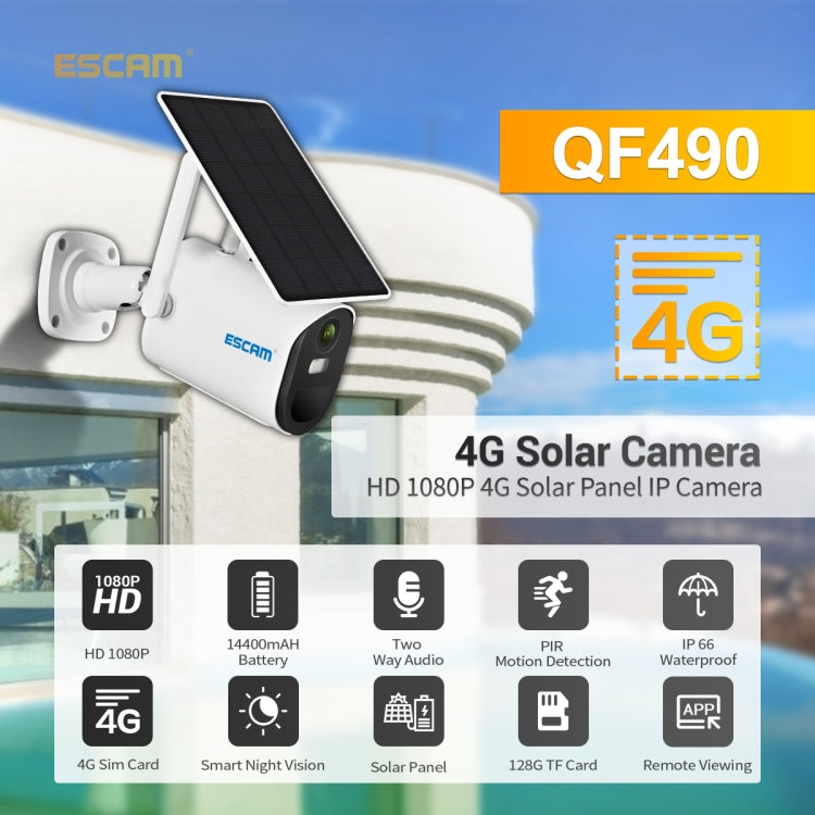 ESCAM QF490 HD 1080P 4G Solar Panel IP Camera, US / AU Version - Bullet Camera by ESCAM | Online Shopping UK | buy2fix