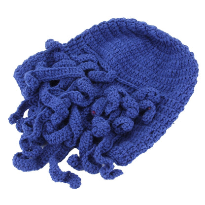 Amurleopard Unisex Barbarian Knit Beanie Octopus Tentacle Cap Winter Warm Face Mask Crochet Hat(Dark Blue) - Protective Helmet & Masks by buy2fix | Online Shopping UK | buy2fix