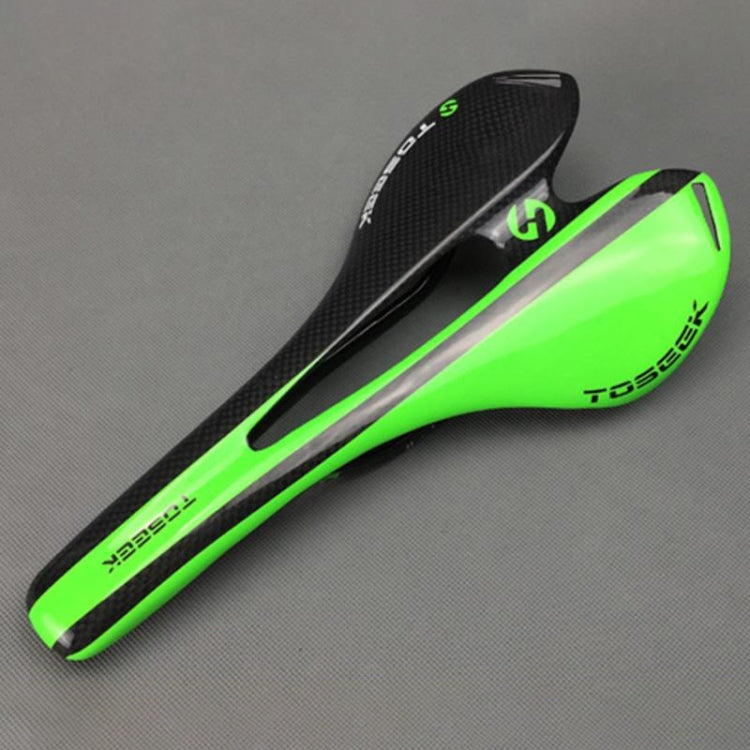 TOSEEK Road Bike Carbon Fiber Seat Bicycle Hollow Seat Saddle, 3K Texture + Light (Green) - Bicycle Saddle by TOSEEK | Online Shopping UK | buy2fix