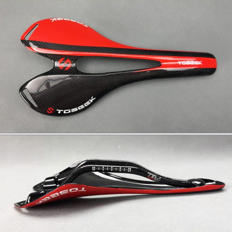 TOSEEK Road Bike Carbon Fiber Seat Bicycle Hollow Seat Saddle, 3K Texture + Extinction(Red) - Bicycle Saddle by TOSEEK | Online Shopping UK | buy2fix