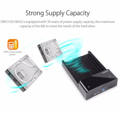 ORICO 6518US3 USB 3.0 Type-B 2.5 / 3.5 inch Tool Free HDD Docking Station External Storage Enclosure Hard Disk Box(Black) - HDD Enclosure by ORICO | Online Shopping UK | buy2fix