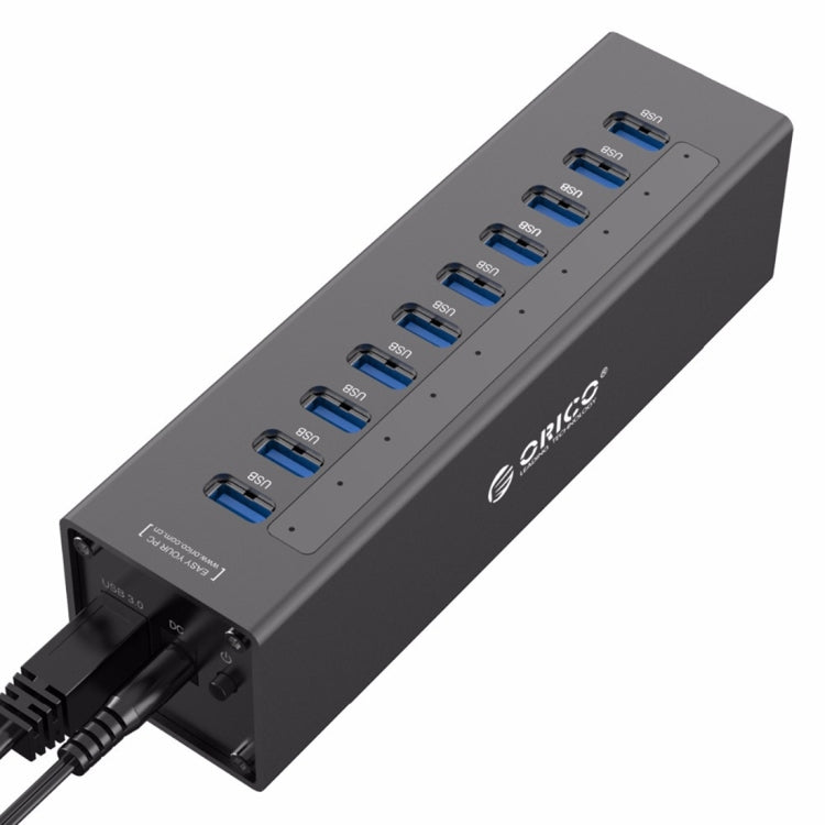ORICO A3H10 Aluminum High Speed 10 Ports USB 3.0 HUB with Power Adapter for Laptops(Black) - USB 3.0 HUB by ORICO | Online Shopping UK | buy2fix