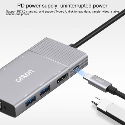 Onten 95113 8 In 1 USB 3.0 x2 + SD / TF + HDMI / VGA + 3.5mm Jack + Type-C / USB-C (PD 3.0) Multi-function HUB Converter Dock Station - Computer & Networking by Onten | Online Shopping UK | buy2fix