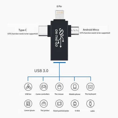 3 in 1 USB 3.0 to 8 Pin + Micro USB + USB-C / Type-C Interface Multifunctional OTG Adapter - OTG Adapter by buy2fix | Online Shopping UK | buy2fix