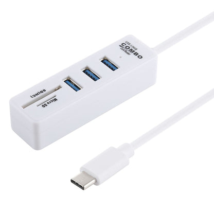 2 in 1 TF / SD Card Reader + 3 x USB 3.0 Ports to USB-C / Type-C HUB Converter, Cable Length: 26cm (White) - Computer & Networking by buy2fix | Online Shopping UK | buy2fix