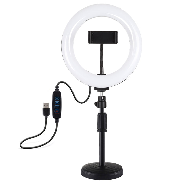 PULUZ 7.9 inch 20cm Light+ Round Base Desktop Holder USB 3 Modes Dimmable Dual Color Temperature LED Curved Light Ring Vlogging Selfie Photography Video Lights with Phone Clamp(Black) - Ring Light by PULUZ | Online Shopping UK | buy2fix