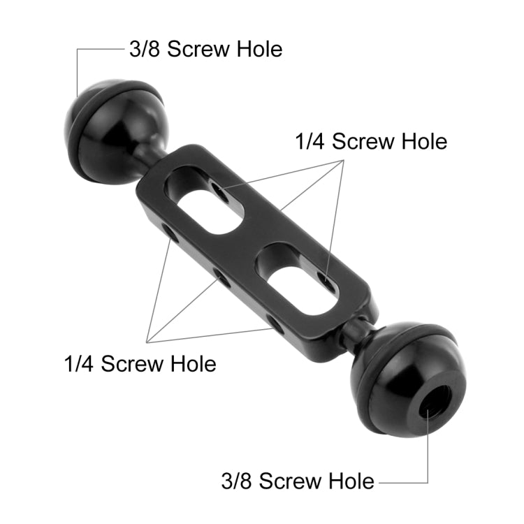 PULUZ 5.1 inch 13cm Aluminum Alloy Dual Balls Arm, Ball Diameter: 25mm(Black) - Camera Accessories by PULUZ | Online Shopping UK | buy2fix