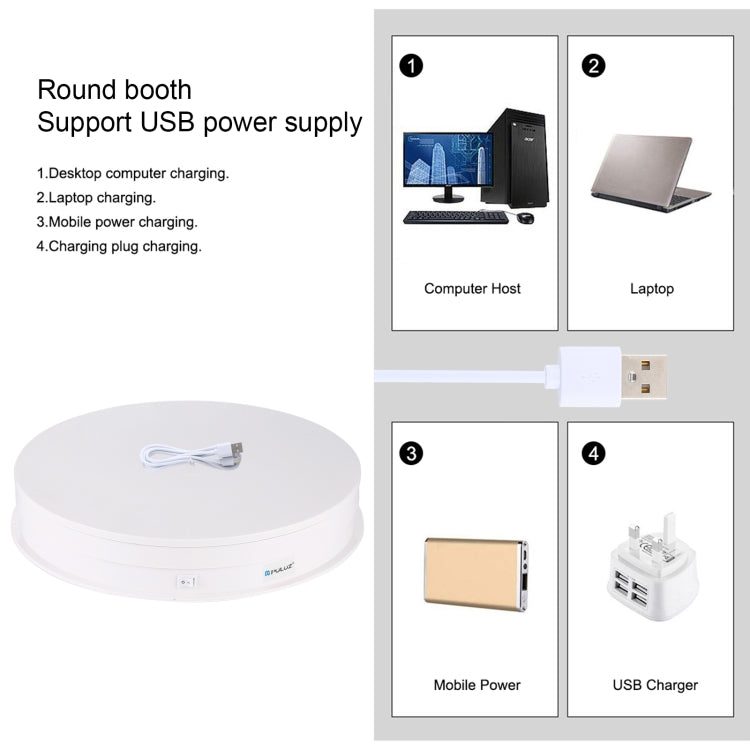 PULUZ 30cm USB Electric Rotating Turntable Display Stand Video Shooting Props Turntable for Photography, Load 5-10kg(White) - Camera Accessories by PULUZ | Online Shopping UK | buy2fix