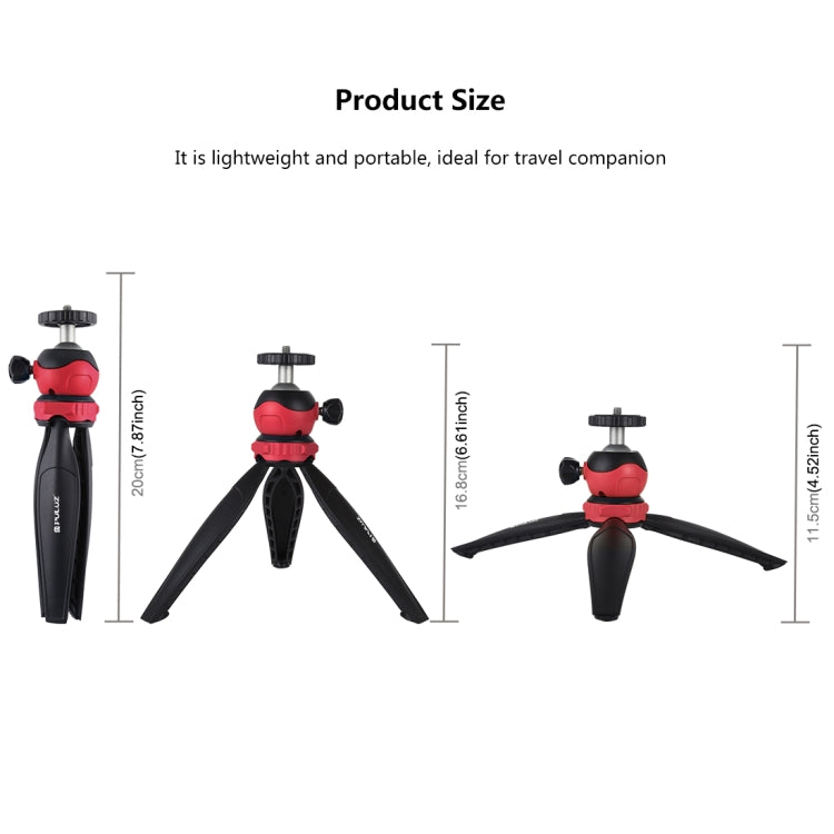 PULUZ 20cm Pocket Plastic Tripod Mount with 360 Degree Ball Head for Smartphones, GoPro, DSLR Cameras(Red) - Camera Accessories by PULUZ | Online Shopping UK | buy2fix