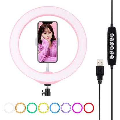 PULUZ 10.2 inch 26cm USB 10 Modes 8 Colors RGBW Dimmable LED Ring Vlogging Photography Video Lights with Cold Shoe Tripod Ball Head & Phone Clamp(Pink) - Ring Light by PULUZ | Online Shopping UK | buy2fix