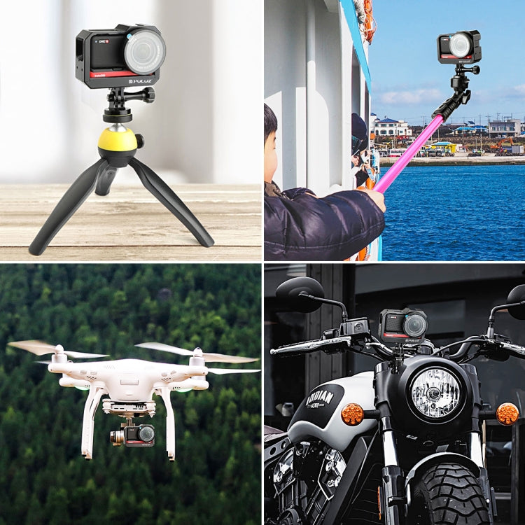 PULUZ Aluminum alloy Frame Mount Protective Case Cage with Cold Shoe Base Slot & Tripod Base Adapter for Insta360 One R(Black) - DJI & GoPro Accessories by PULUZ | Online Shopping UK | buy2fix
