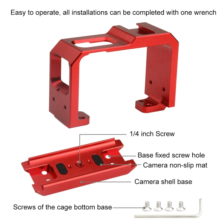 PULUZ Aluminum alloy Frame Mount Protective Case Cage with Cold Shoe Base Slot & Tripod Base Adapter for Insta360 One R(Red) - DJI & GoPro Accessories by PULUZ | Online Shopping UK | buy2fix