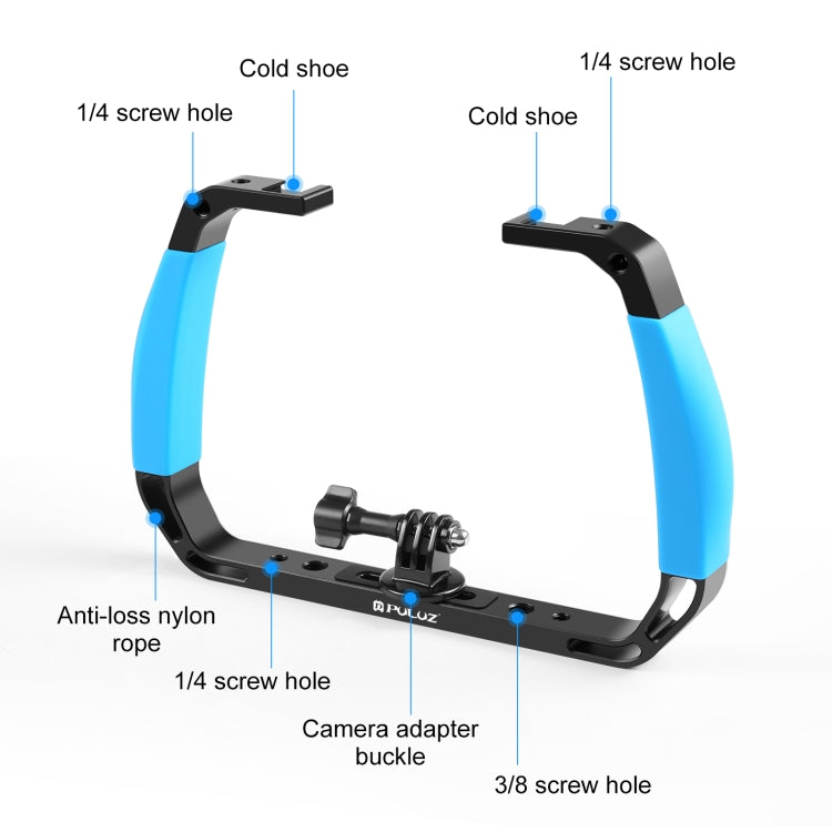 PULUZ Dual Silicone Handles Aluminium Alloy Underwater Diving Rig for GoPro, Other Action Cameras and  Smartphones (Blue) - Diving Accessories by PULUZ | Online Shopping UK | buy2fix