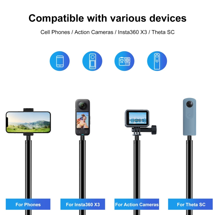 For Insta360 X3 PULUZ Rotary Handle Desktop Tripod Stand 110cm Selfie Stick Monopod (Black) - Self Monopod Grip by PULUZ | Online Shopping UK | buy2fix