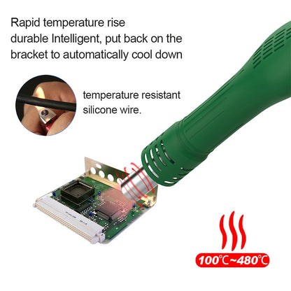BEST BST-858D+ AC 220V 50Hz 650W LED Displayer Adjustable Temperature Unleaded Hot Air Gun with Helical Wind(Green) - Heat Guns by buy2fix | Online Shopping UK | buy2fix