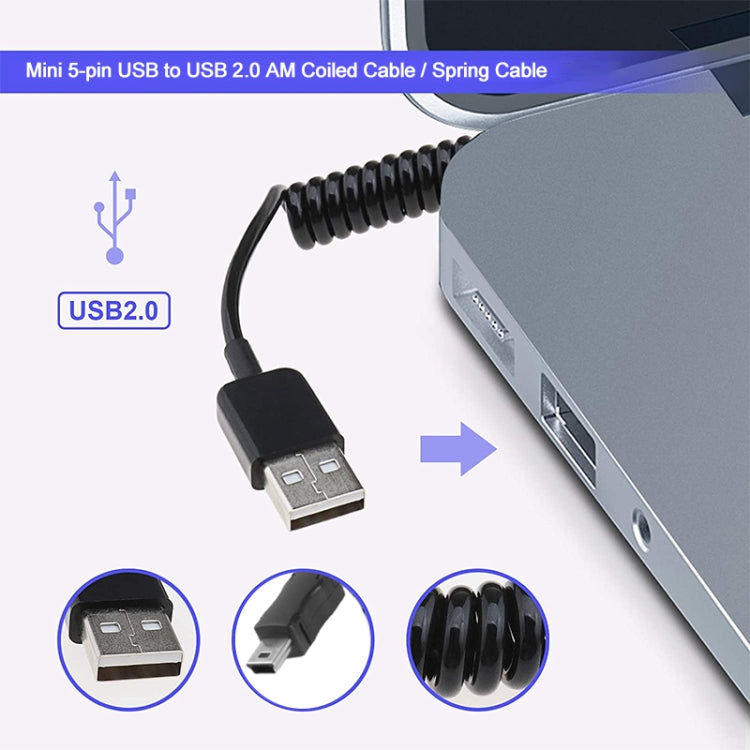 Mini 5-pin USB to USB 2.0 AM Coiled Cable / Spring Cable, Length: 25cm (can be extended up to 80cm)(Black) - USB Cable by buy2fix | Online Shopping UK | buy2fix