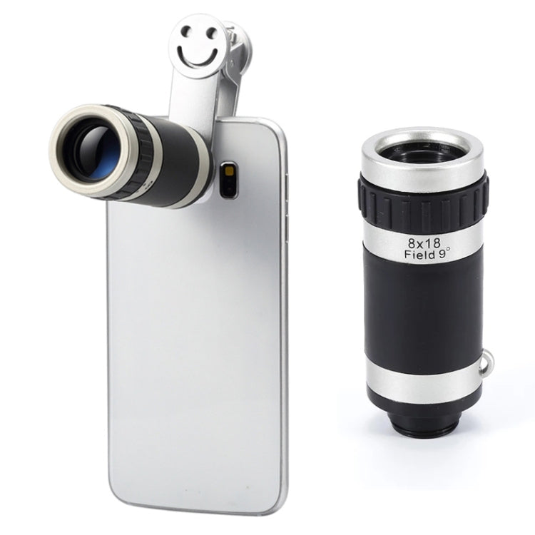 Universal 8x Zoom Telescope Telephoto Camera Lens with Smile Clip(Silver) - Telescope & Microscope by buy2fix | Online Shopping UK | buy2fix