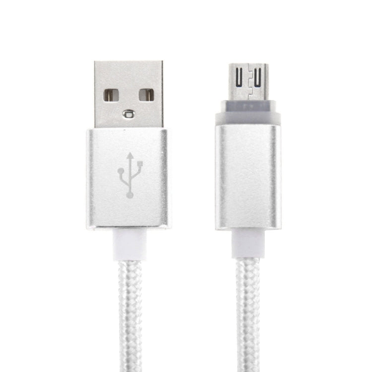 1m Woven Style Micro USB to USB 2.0 Data Sync Cable with LED Indicator Light(Silver) - Micro USB Cable by buy2fix | Online Shopping UK | buy2fix