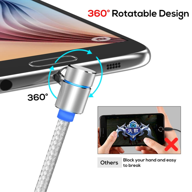 TOPK 1m 2.4A Max USB to Micro USB 90 Degree Elbow Magnetic Charging Cable with LED Indicator(Silver) - Mobile Accessories by TOPK | Online Shopping UK | buy2fix