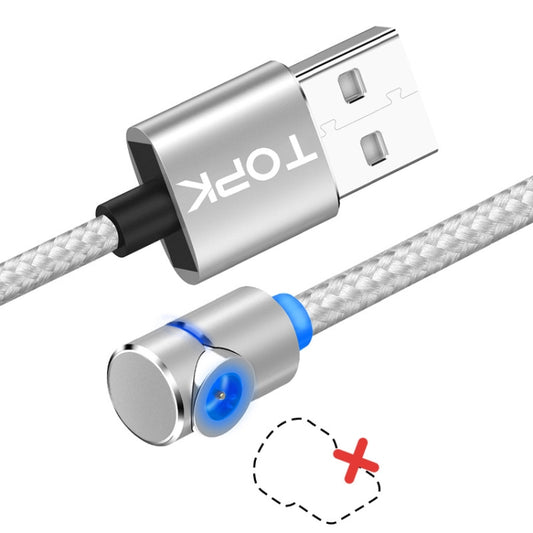 TOPK 1m 2.4A Max USB to 90 Degree Elbow Magnetic Charging Cable with LED Indicator, No Plug(Silver) - Mobile Accessories by TOPK | Online Shopping UK | buy2fix