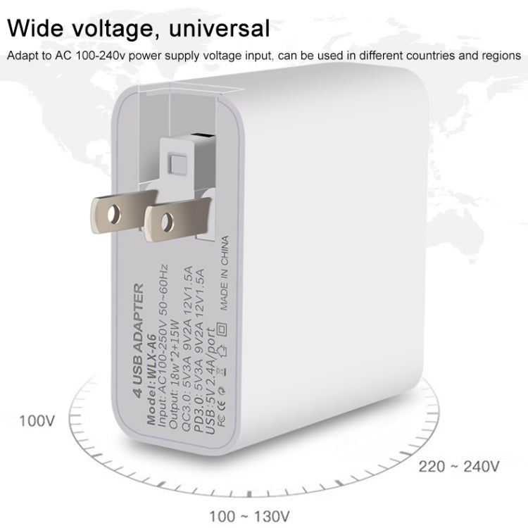 WLX-A6 4 Ports Quick Charging USB Travel Charger Power Adapter, US Plug - USB Charger by buy2fix | Online Shopping UK | buy2fix